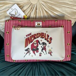 Pixar Incredibles Red and White Stripe Makeup/Travel Bag: NWT
